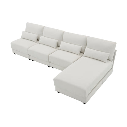 L Shape Couch, Deep Seat Sectional Sofa with Reversible Chaise, Cream