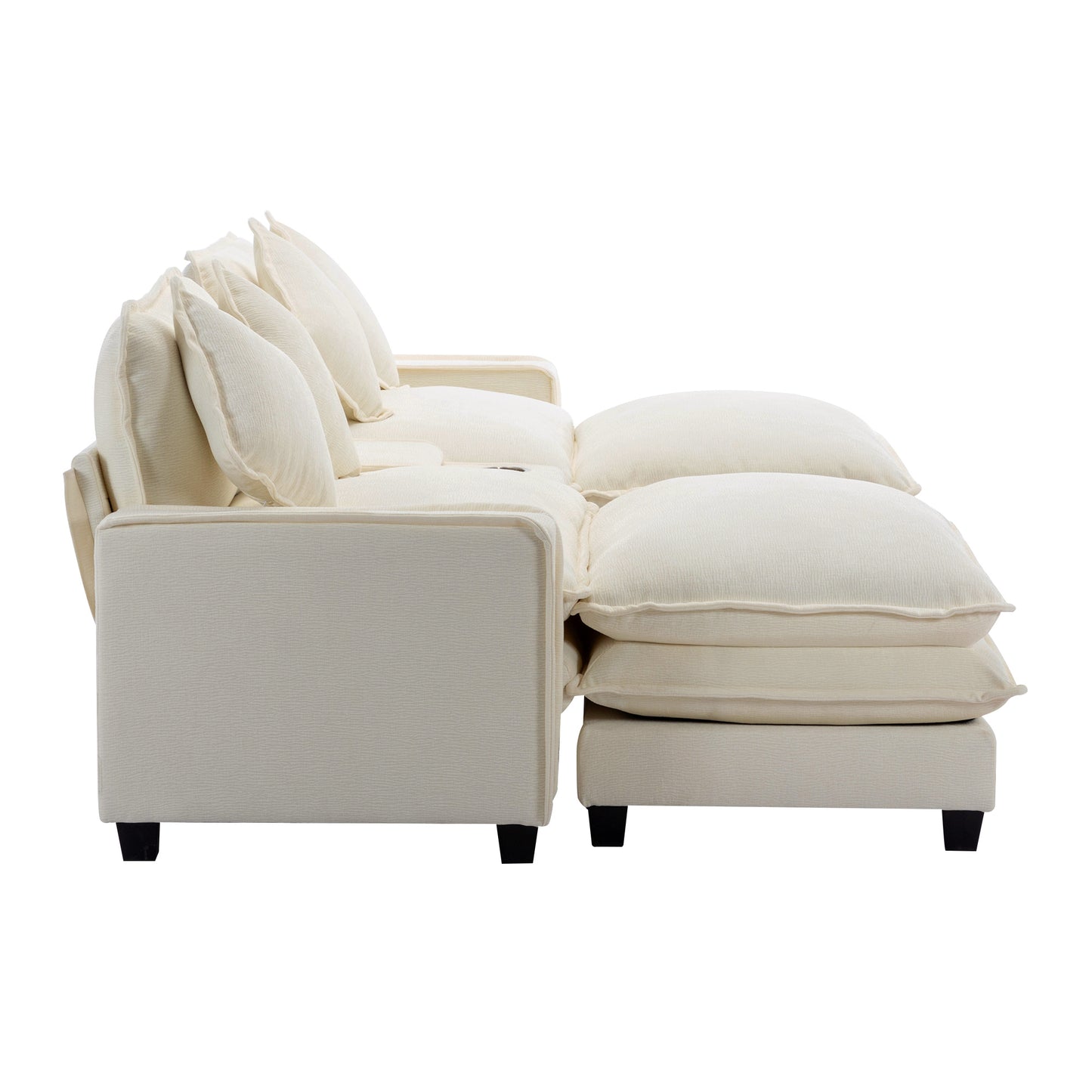 Plush Couch, Deep Seat Couch with Ottomans, Beige