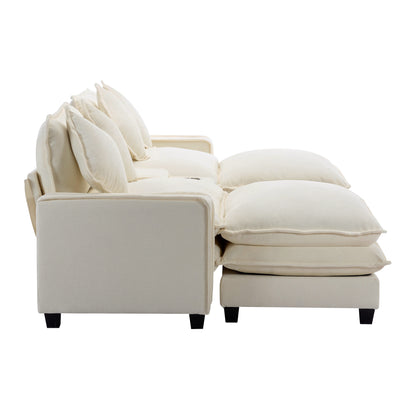 Plush Couch, Deep Seat Couch with Ottomans, Beige