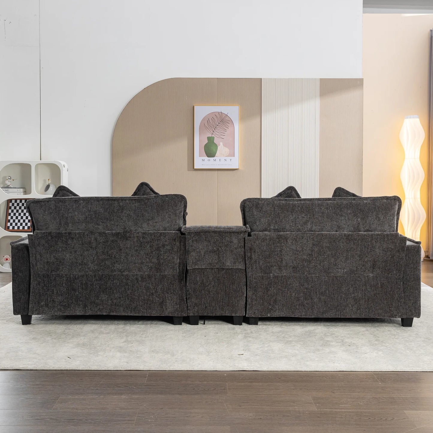 Plush Couch, Deep Seat Couch with Ottomans, Black