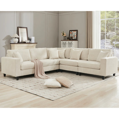 Modular Sectional Sofa, Deep Seat Corduroy Couch, Beige