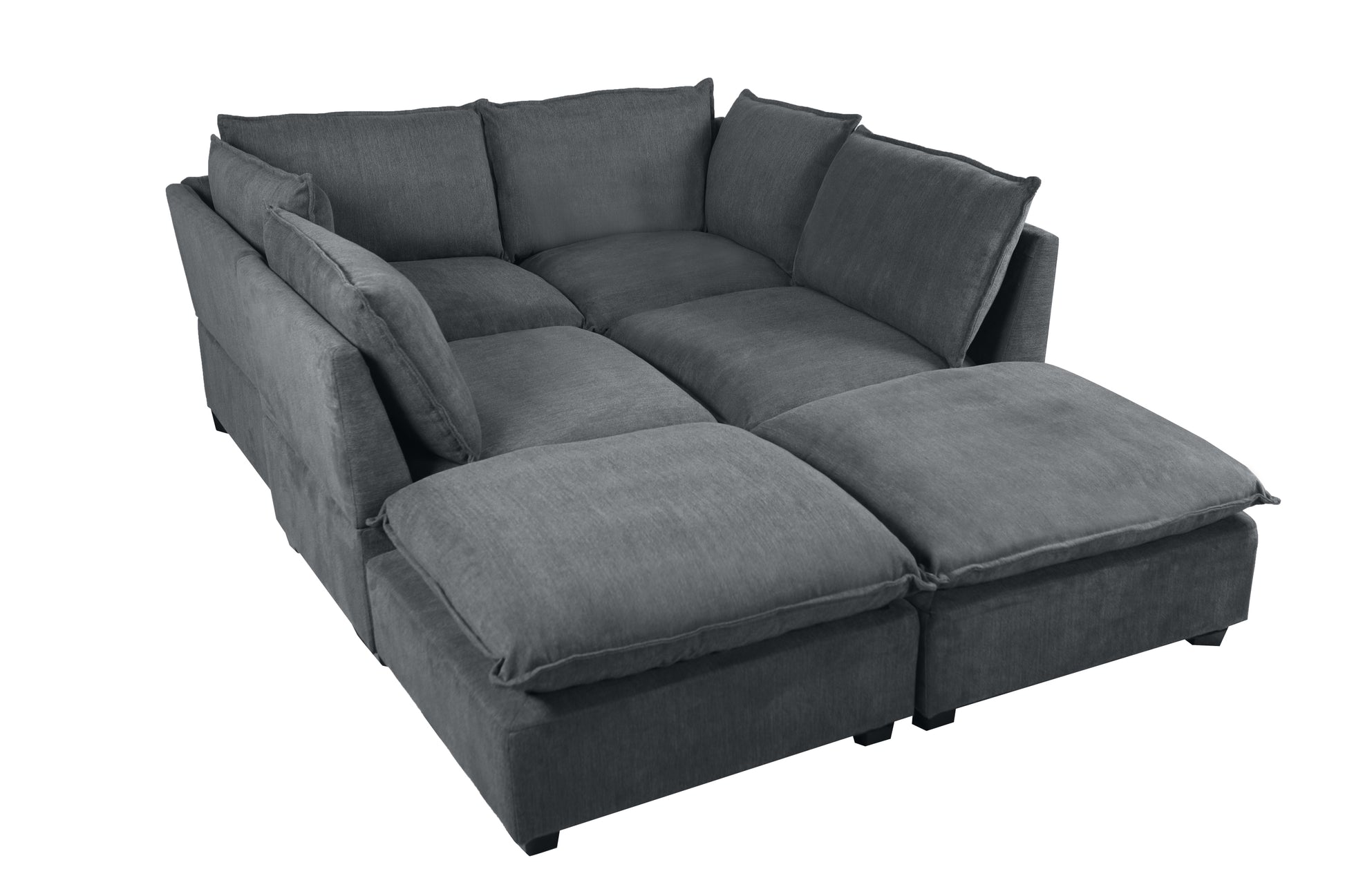 Large Cloud Sectional Sofa, Linen U Shaped Couch with Ottomans, Gray