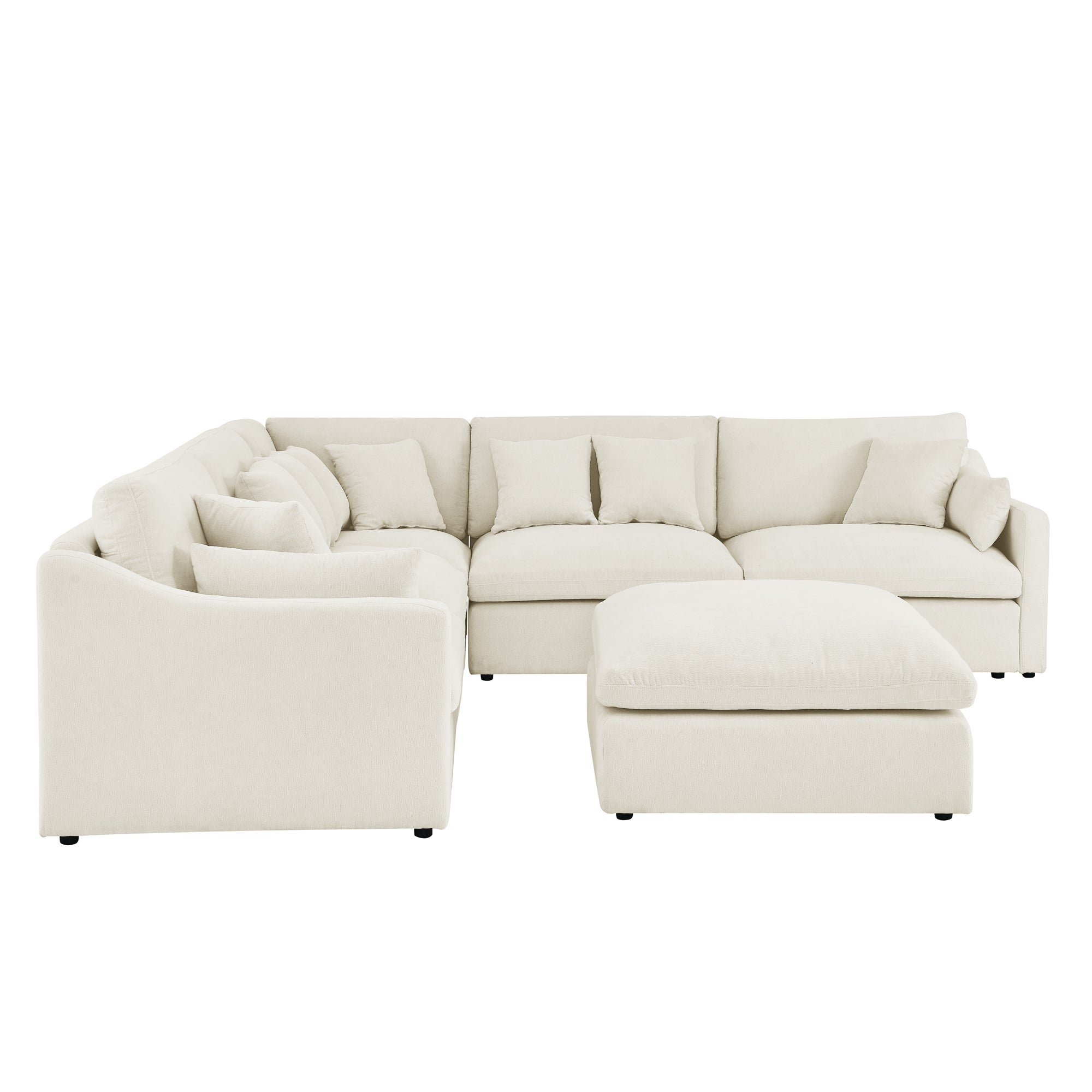 Sofa L Shape, Corner Sectional Couch with Ottoman, Beige