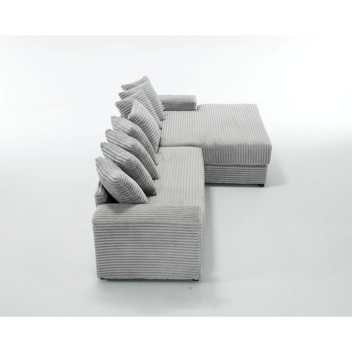 L Shaped Corduroy Couch, Plush Chaise Lounge Sofa, Gray