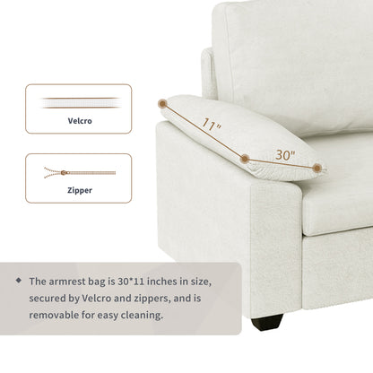 Modern L-Shape Velvet Sectional Sofa, Corner Couch with Ottoman, Beige