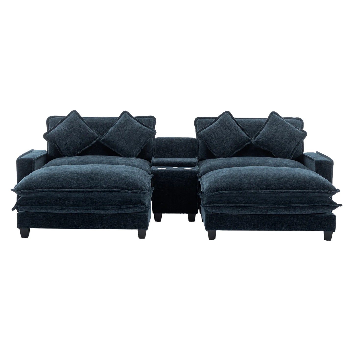 Plush Couch, Deep Seat Couch with Ottomans, Blue