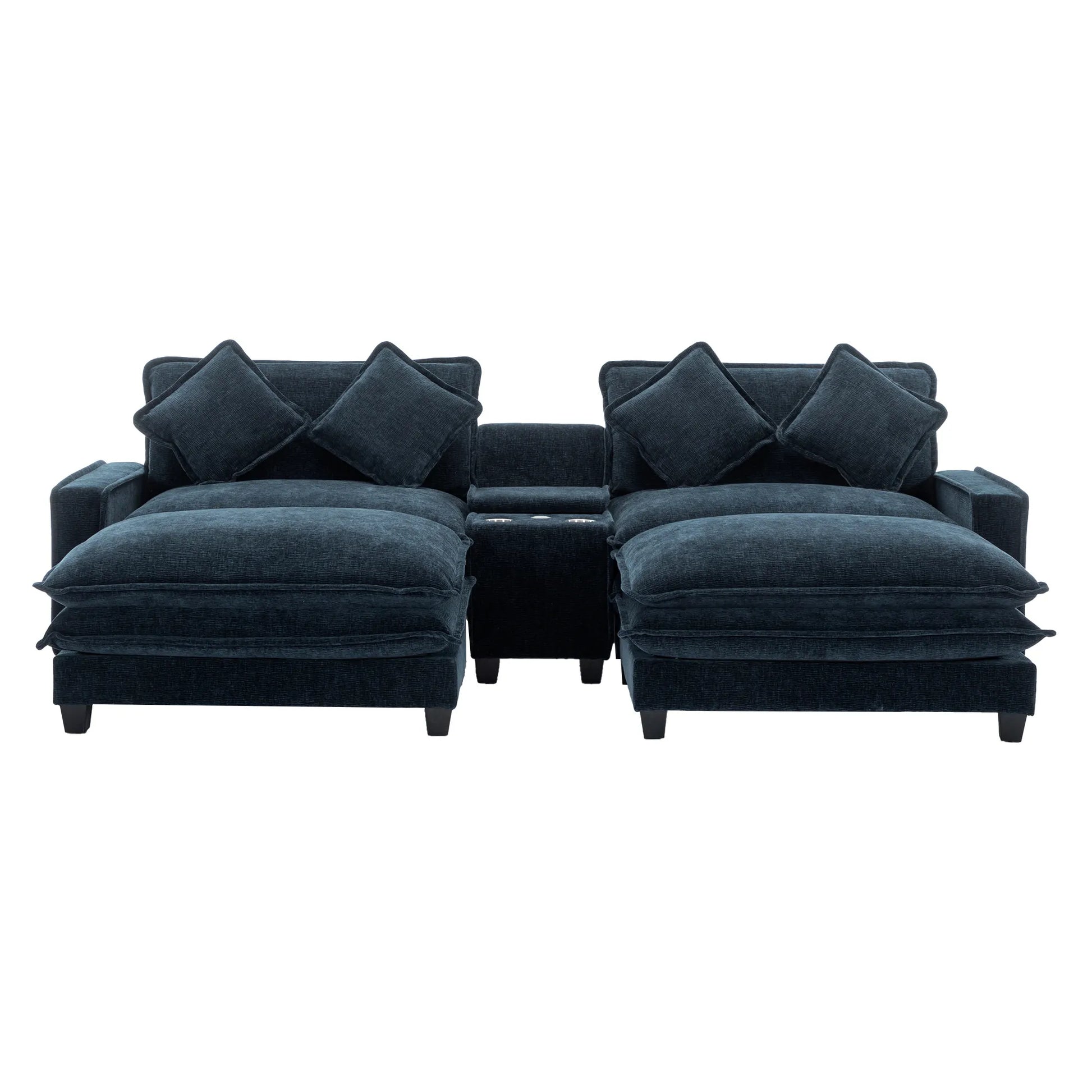 Plush Couch, Deep Seat Couch with Ottomans, Blue
