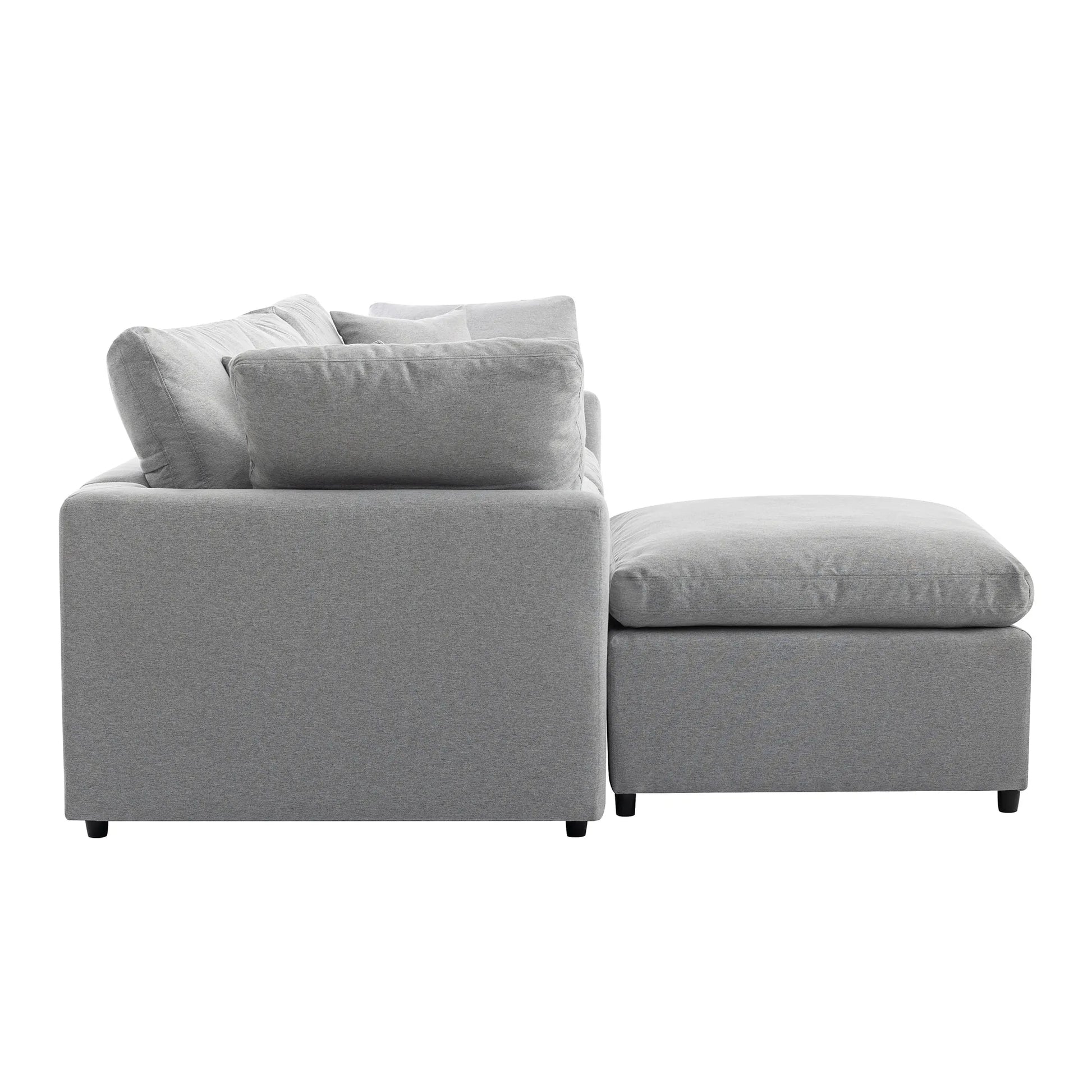 Louie Grey Sectional Couch, Sofa with Ottoman