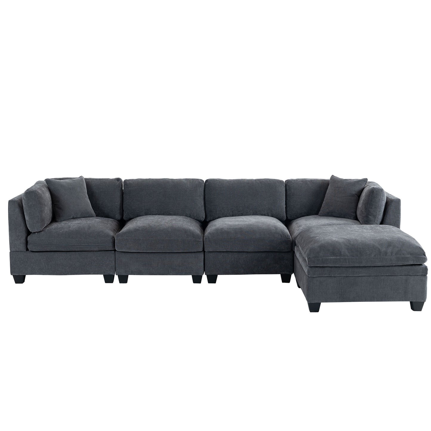 Modular Sofa with Removable Storage Ottoman, 5 Seat Sectional sofa with 2 Hidden Cup Holders