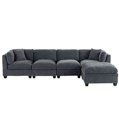Modular Sofa with Removable Storage Ottoman, 5 Seat Sectional sofa with 2 Hidden Cup Holders