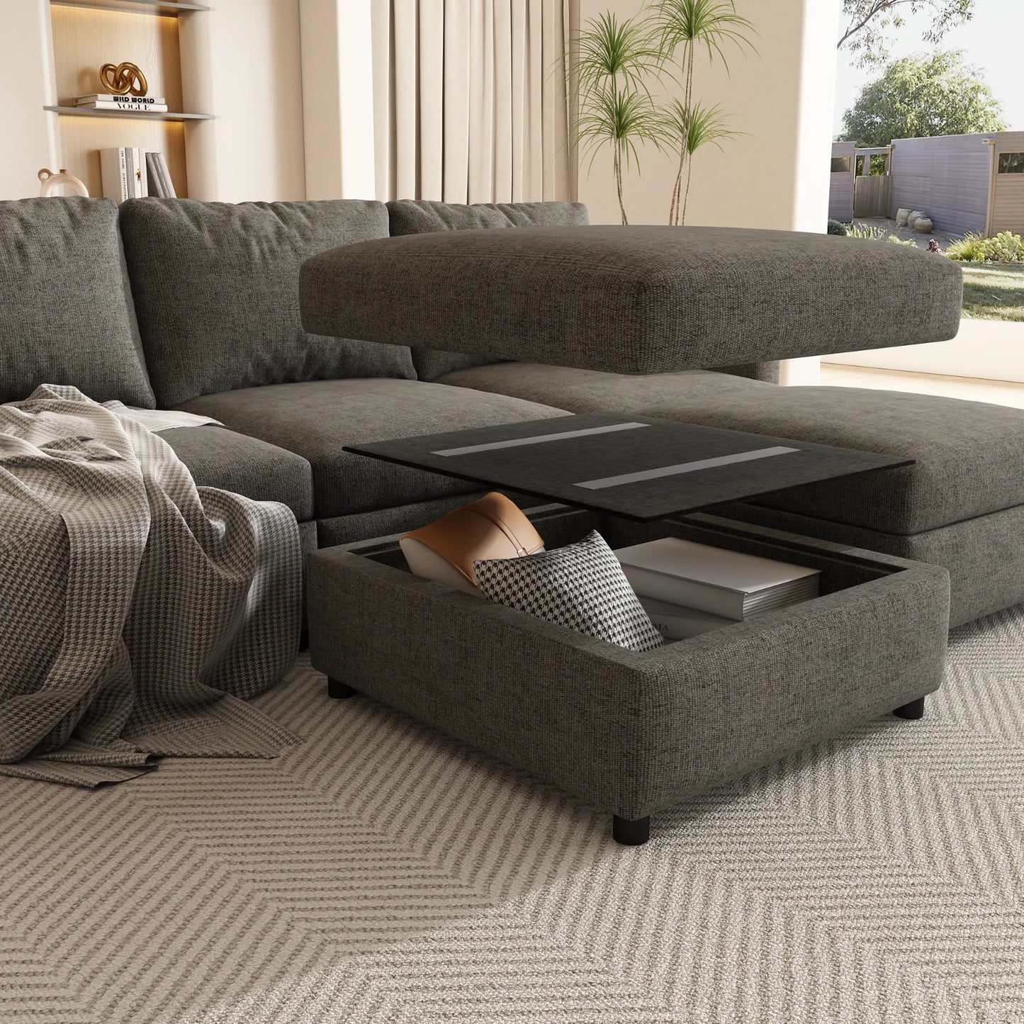 Large Sectional Couch with Storage, Sofa with Chaise- Gray