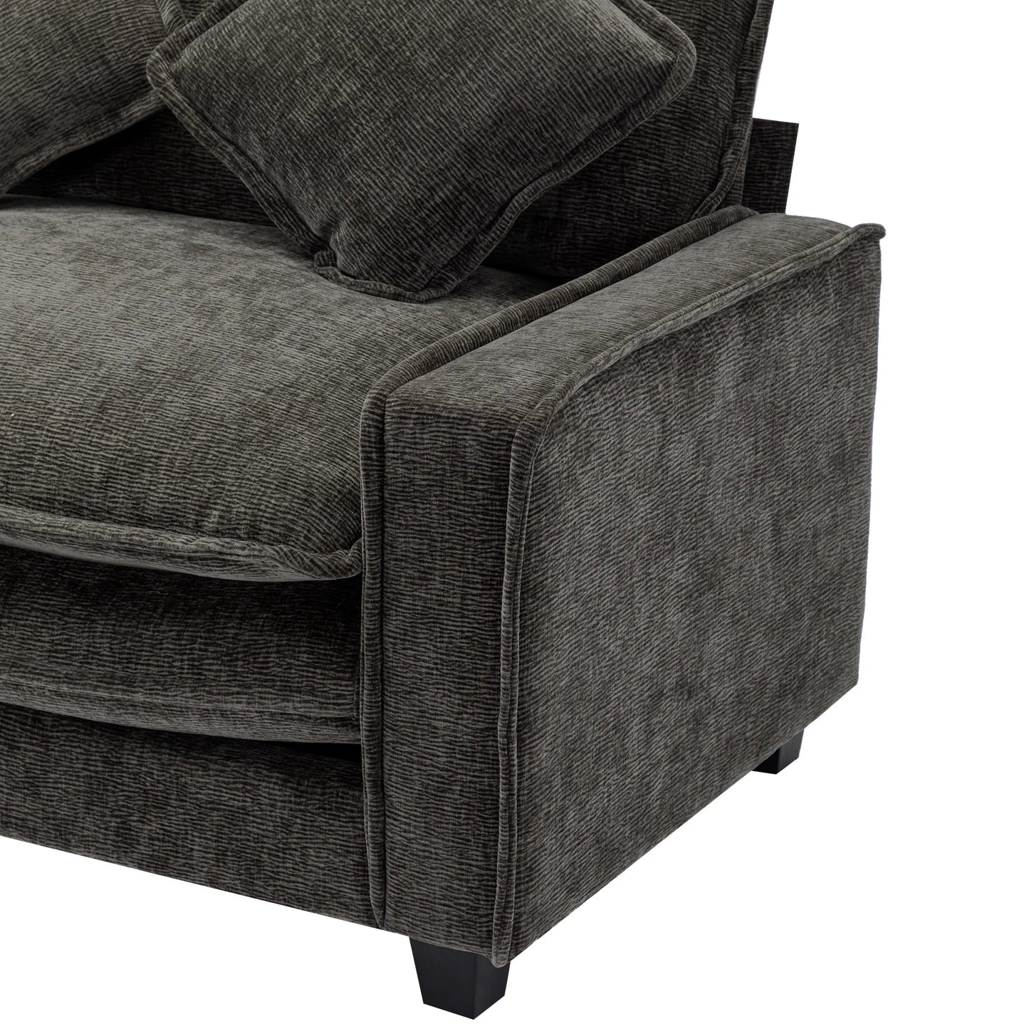 Plush Couch, Deep Seat Couch with Ottomans, Black