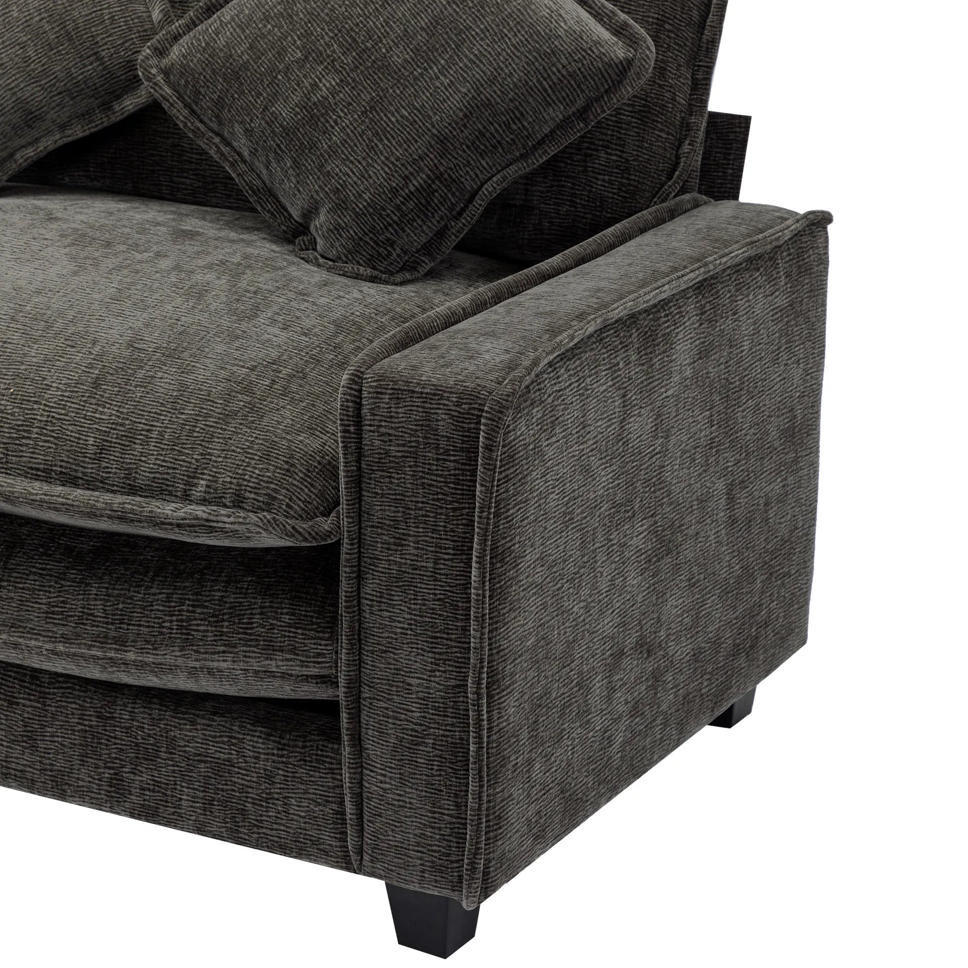 Plush Couch, Deep Seat Couch with Ottomans, Black