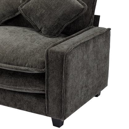 Plush Couch, Deep Seat Couch with Ottomans, Black