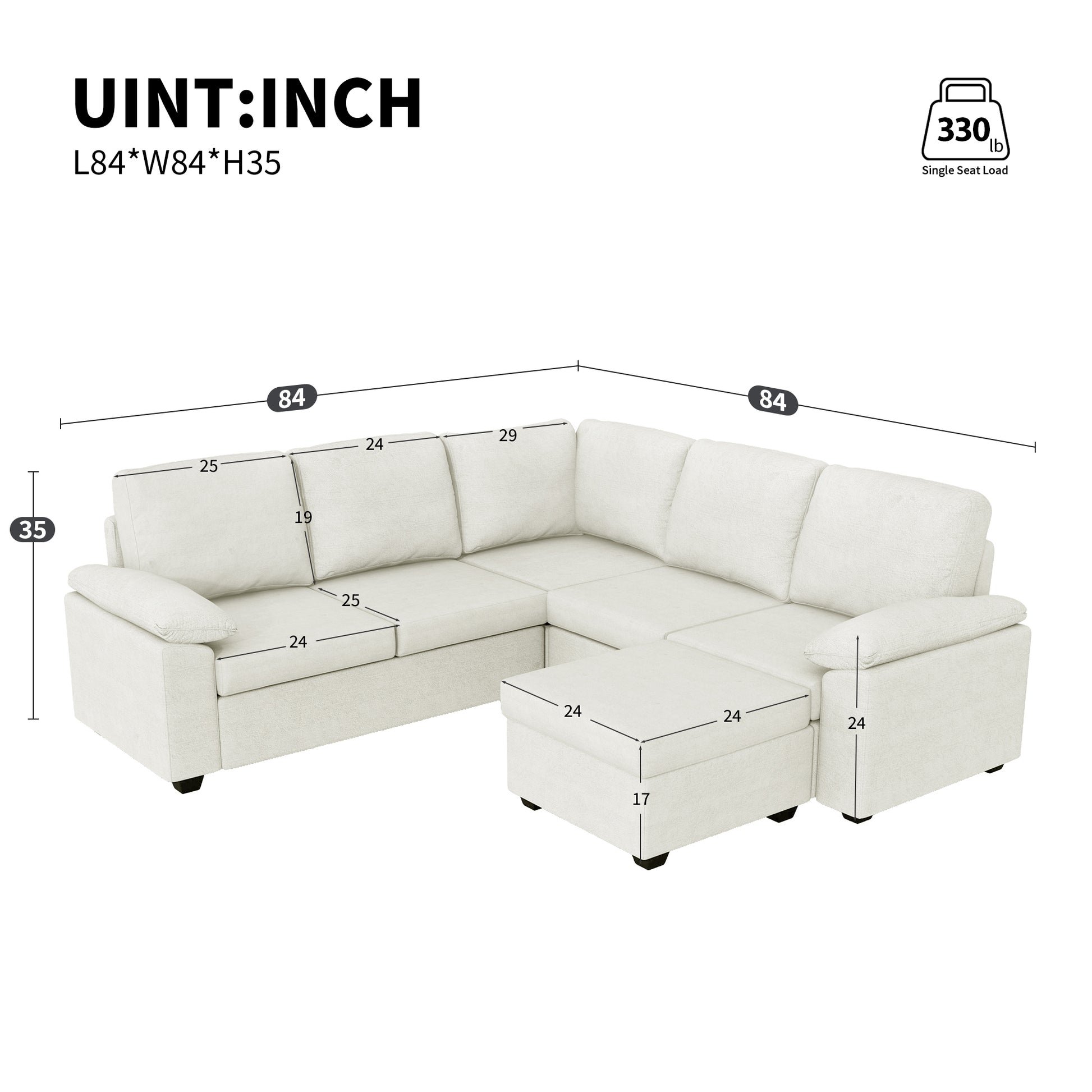 Modern L-Shape Velvet Sectional Sofa, Corner Couch with Ottoman, Beige