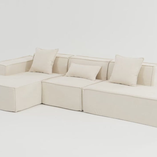 Minimalist Modular Couch, Large Sectional Sofa with Chaise, Beige
