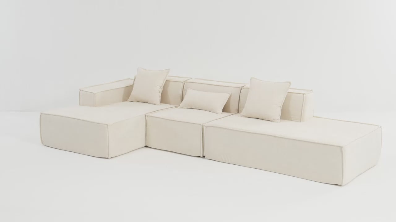 Minimalist Modular Couch, Large Sectional Sofa with Chaise, Beige