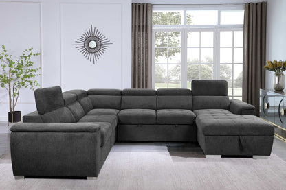 U Shaped 7-seat Sectional with Sofa Bed and Storage Chaise for Living Room - Beige, Gray
