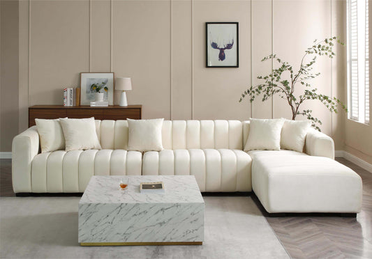 Large Sectional Couch, Velvet Sofa with Chaise Lounge - Beige