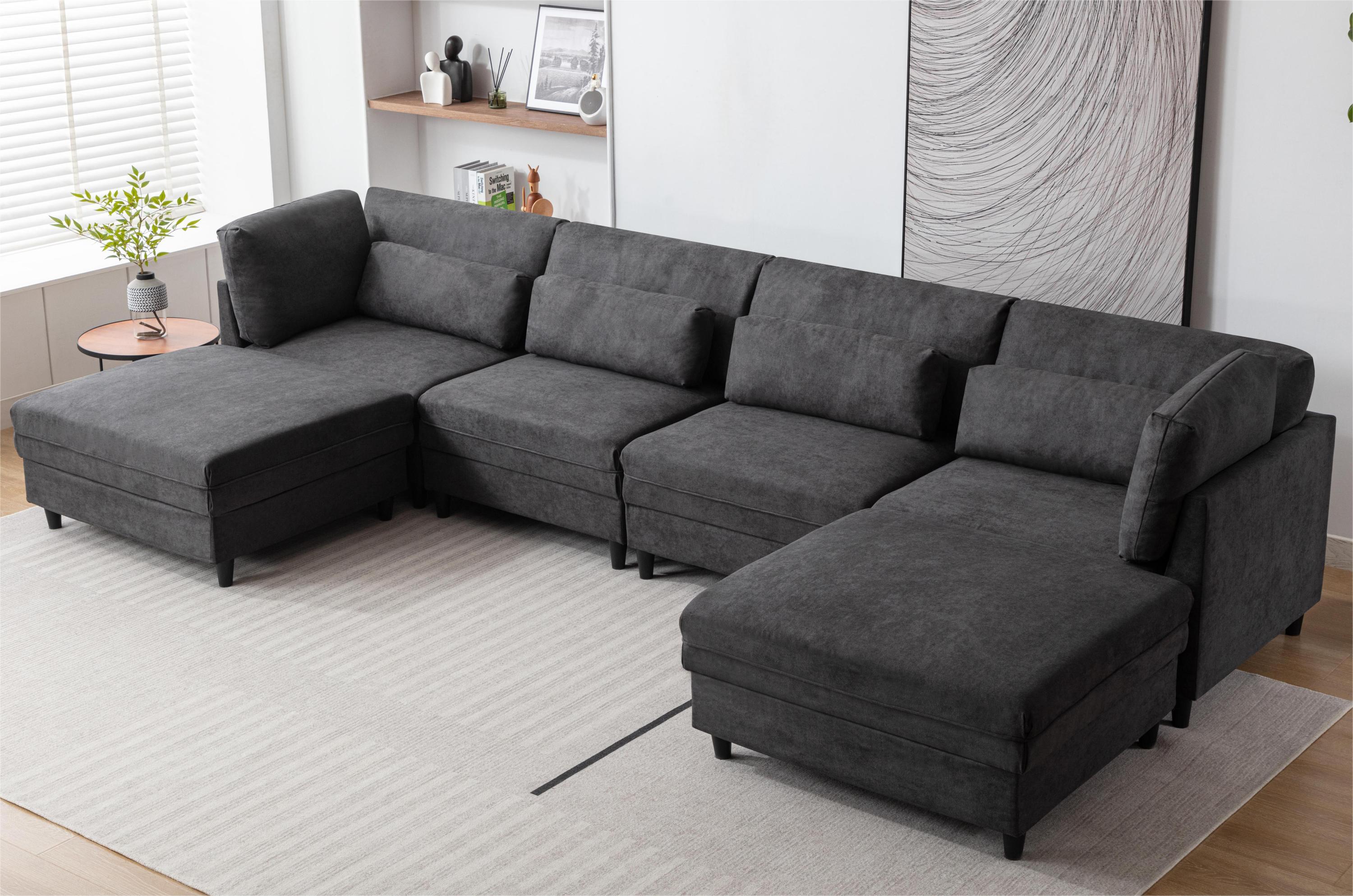 U Shaped Sectional, Sofa with Chaise Lounge - Dark Gray