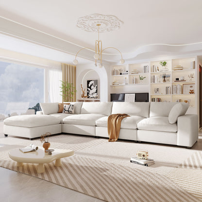Cloud Couch Sectional, Large Modular Sofa with Ottoman, Beige