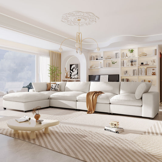 Cloud Couch Sectional, Large Modular Sofa with Ottoman, Beige