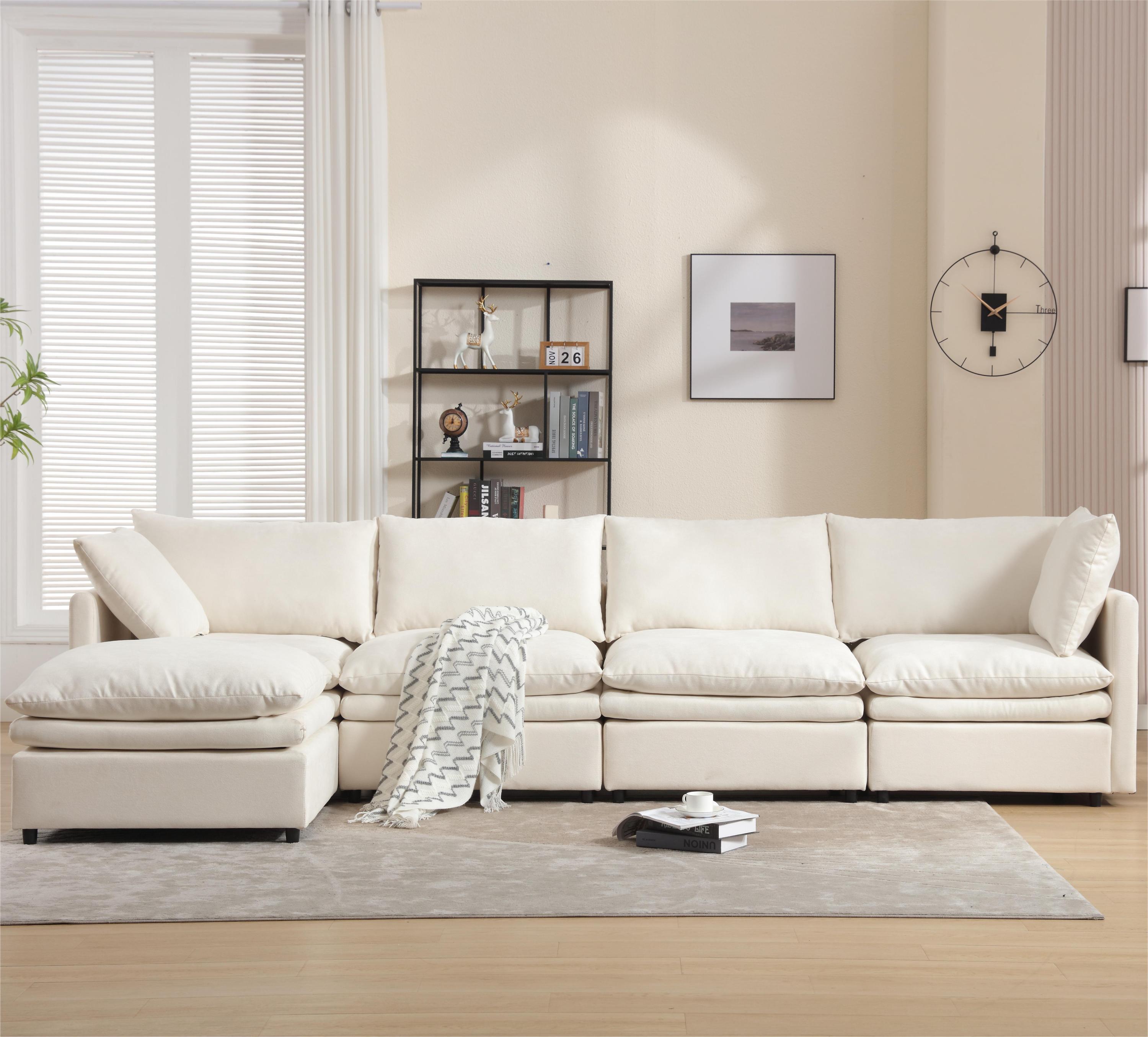 Modular Cloud Couch, U Shaped Sectional Sofa with Ottoman, Beige