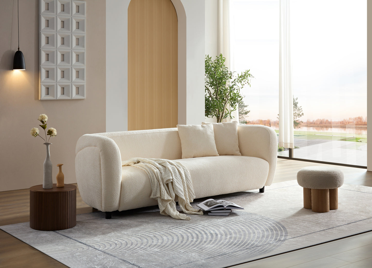 Modern Deep Seat Sofa, Plush Upholstered Couch, White